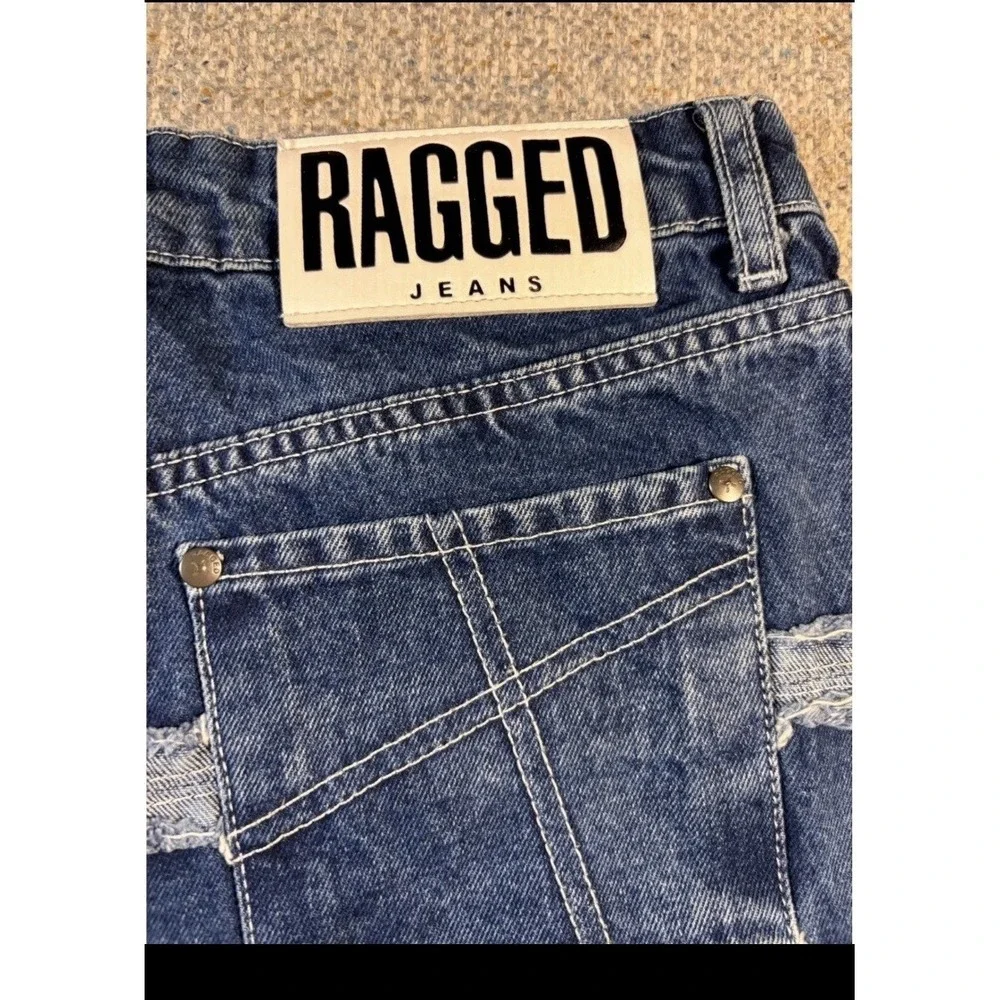 Ragged Jeans Y2K Wide Leg Blue Denim Striped Jeans Womens Size 26 - Picture 5 of 8